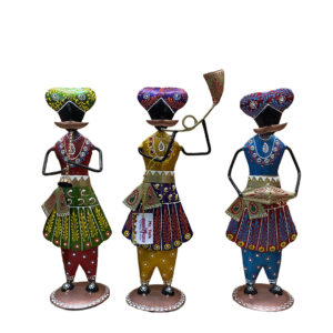 ZXC Metal Iron Tribal Musician Doll Showpiece Handmade Ethnic Decorative Gift Item Figurine for Home Decor (30 cm, Set of 3)