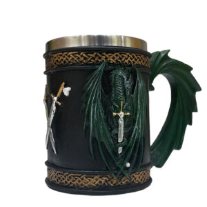 Medieval Viking Beer Mug, Resin Renaissance Dragon Beer Stein Viking Coffee Mugs, Stainless Steel Tankard Mug, 17oz 500ML Cup Mug, for Decor Party Decoration Viking Gift