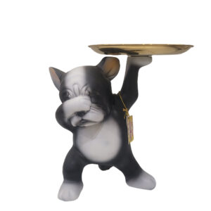 French Bulldog Butler Sculpture Resin Dog Butler with Tray for Living Room Black | Home D?©cor