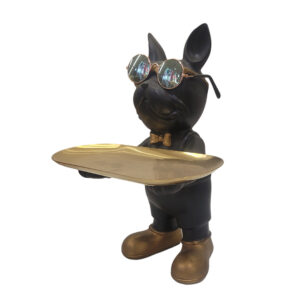 Bulldog Statue Storage Tray Resin Art Home Decoration Sculpture Black