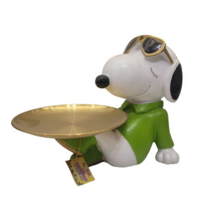 Handcrafted Snoopy Resin Statue with Elegant Tray for Living Room, Office Desk,Guest Room,Home Office,Children's Room,Kitchen Counter,Bookshelf,Hallway Table