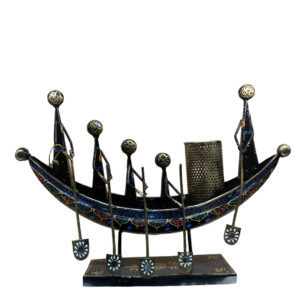 Brass Metal Boat Musician Decor With Pen Holder, Antique Ship Style Decor For Home Office Living Room Rajasthani Traditional Decor (Black)