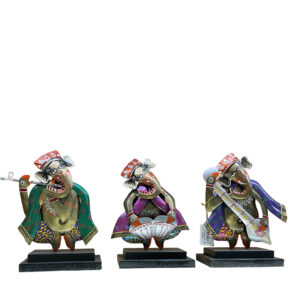 Musical Ganesha Statues Set Of 3 Hand Painted Wrought Iron Figurines For Home