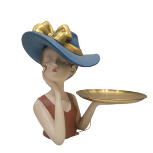 reations Presents Decorative Resin Bust Figurine, Cap Lady with Orange Clothing and blue Hat, 27 cm | Stylish Home Decor Accent for Living Room, Bedroom, Office & Gift