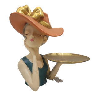 reations Presents Decorative Resin Bust Figurine, Cap Lady with Blue Clothing and Orange Hat, 27 cm | Stylish Home Decor Accent for Living Room, Bedroom, Office & Gift