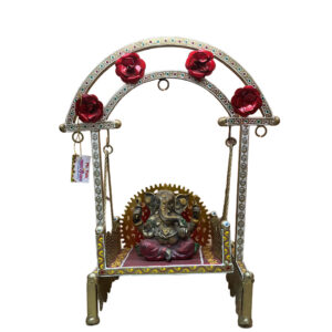 Karigaari India Lord Ganesha on Swing Decorative Idol | Antique Finish Ganpati Statue for Home Temple, Office | Resin Ganesh Ji Murti for Pooja, Gift & Festival Dcor