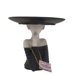 Figurine Display Stand - White & Black with Gold Serving Plate, Handmade Resin Tabletop Showpiece for Home Decor