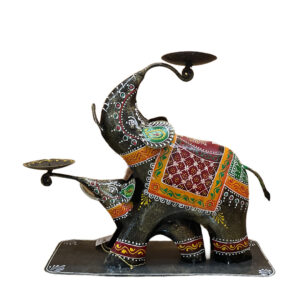 Majestic Metal Elephant Duo - Traditional Rajasthani Handicraft, Multicolor Hand-Painted Home Decor Statue, Artisanal Showpiece