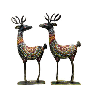 Handpainted Iron Deer Showpiece Pack of Two Vibrantly Coloured Tabletop Living Room Office Home Decor Gift Item