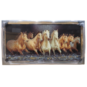 Sairow Laminated Crystal Painting 7 Horses Running Vastu Framed Painting, Multicolour, Abstract, Modern and Religious, (BROWN)