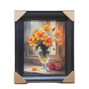 framed canvas painting featuring yellow flowers in a vase, similar to ArtX floral wall art.