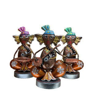Musical Ganesha Statues Set of 3 Hand Painted Wrought Iron Figurines for Home Decor, Living Room Decoration, Office, Shops and Gifts, Multicolour