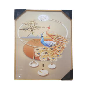 peacock-themed wall decor art painting featuring metallic and crystal porcelain elements, Metel Frame