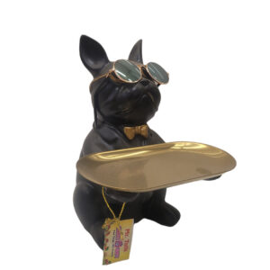 Bulldog Statue Storage Tray Resin Art Home Decoration Sculpture Black