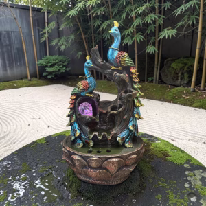 Peacock Fountain 21x12 Inch