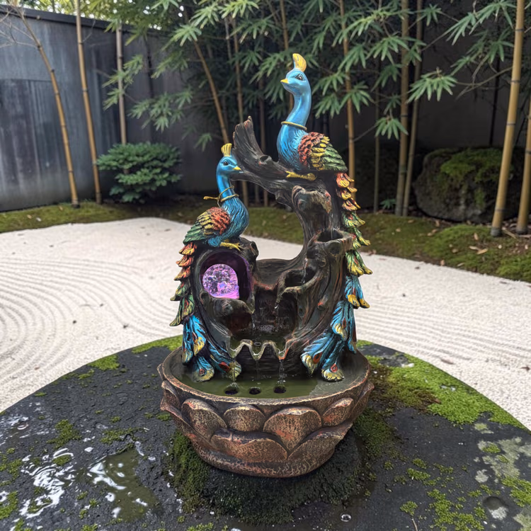 Peacock Fountain 21x12 Inch